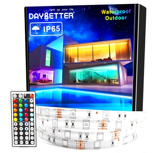 DAYBETTER Waterproof Led Lights for Bedroom, 32.8ft (2 Rolls of 16.4ft) Led Strip Lights, 300 LEDs Color Changing RGB 44 Keys Remote Controller, 12v for Outdoor Room Home Party Christmas Decoration