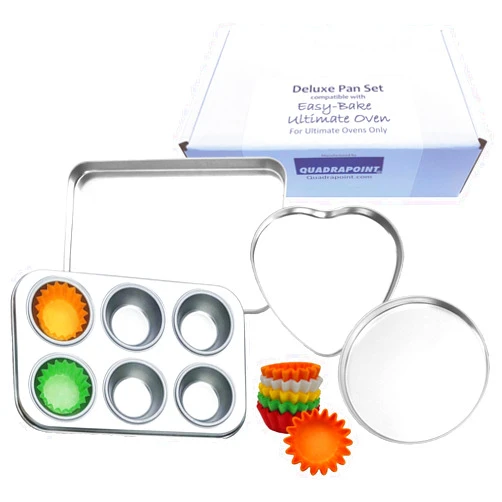 Quadrapoint Deluxe Pan Set Compatible with Easy Bake Ultimate Oven | Includes 60 Cupcake Liners THAT WILL FIT, UNLIKE OTHERS!! | Kids' Accessories for Cooking Easy Bake Oven Cake Mixes
