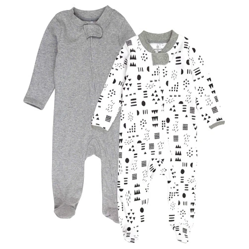 HonestBaby Baby Boys' 2-Pack Sleep and Play Footed Pajamas One-Piece Sleeper Jumpsuit Zip-front Pjs Organic Cotton