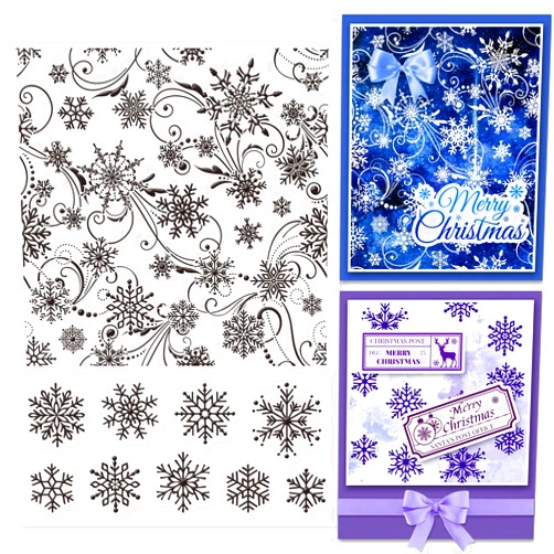 GLOBLELAND Christmas Snowflake Background Clear Stamps for DIY Scrapbooking Snowflake Lace Border Silicone Clear Stamp Seals Transparent Stamps for Cards Making Photo Album Journal Home Decoration