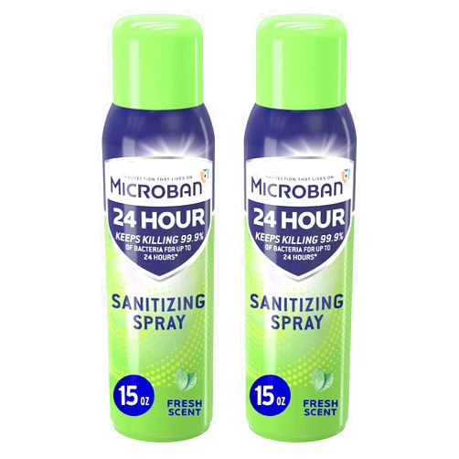 MICROBAN Disinfectant Spray, 24 Hour Sanitizing and Antibacterial Spray, Sanitizing Spray, Fresh Scent, 2 Count (15oz Each)