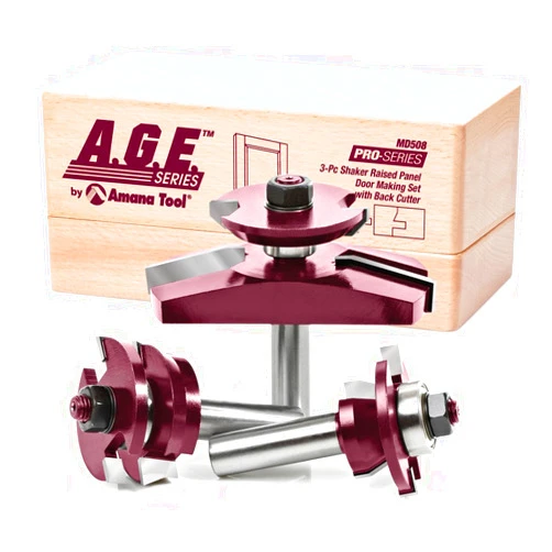 A.G.E. Series by Amana Tool MD508 Shaker Raised Panel Cabinet Door Making Carbide Tipped Router Bit Set with Back Cutter and 1/2-Inch Shank, 3-Piece