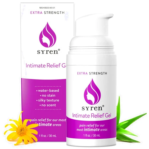 Syren Intimate Relief Gel with 4% Lidocaine for External Sensitivity, vulvodynia, dyspareunia, Vaginal discomfort, Dryness, Gentle Postpartum and Post-Procedure Support, 1.0 oz, Made in USA