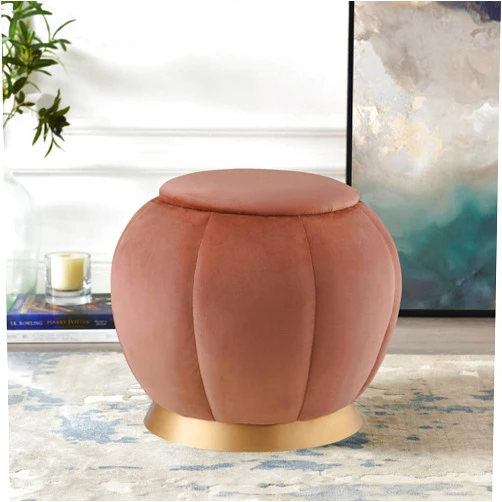 Nicole Miller New York Nicole Miller Velvet Ottoman - Blush/Gold | Design: Javier | Upholstered | Channel Tufted
