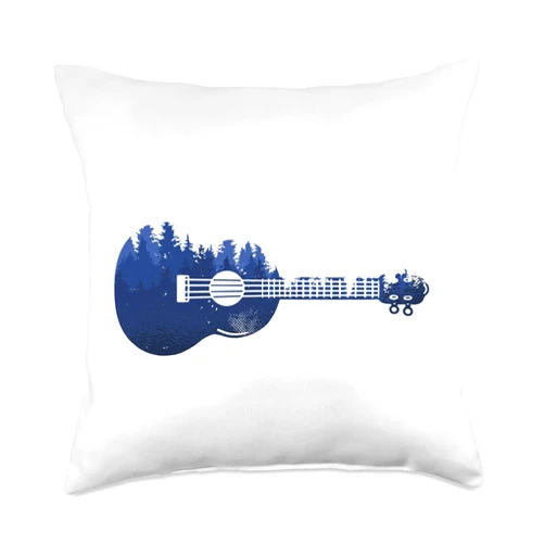 Forest Retreat & Nature Healing meet Shinrin Yoku Forest Bathing Nature Acoustic Tree Guitar for Shinrin Yoku Throw Pillow, 18x18, Multicolor