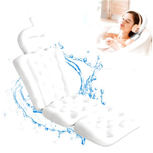 Sxiiro Full Body Bath Pillow, Thick Bathtub Cushion with Laundry Bag, Luxury Cushion for Bathtub Headrest Neck Shoulder Support Comfort Relaxation Spa Accessories (White)
