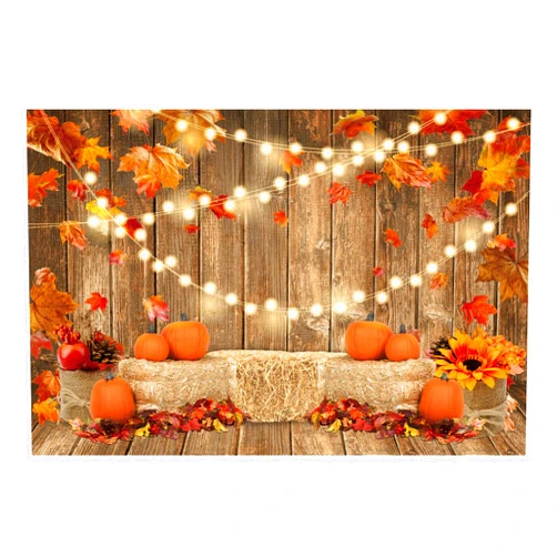 Funnytree 7x5FT Fall Pumpkin Photography Backdrop Autumn Thanksgiving Harvest Hay Leaves Wooden Background Sunflower Maple Baby Shower Banner Decoration Party Supplies Photo Booth Prop