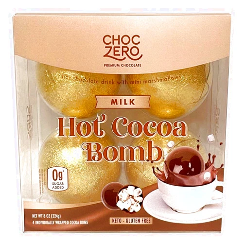 ChocZero Hot Cocoa Bombs, Zero Sugar Added, Keto Milk Chocolate, Kid Friendly Way to Make Hot Chocolate, Filled with Sugar Free Marshmallows (4 Count)