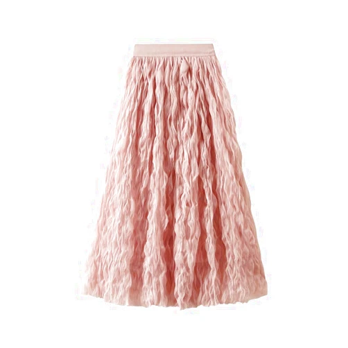 KABAZLE Long Ruffled Tulle Skirts for Women Trendy,Flowy Fairy high Waisted midi Chic Pleated Adults Tutu mesh Skirt