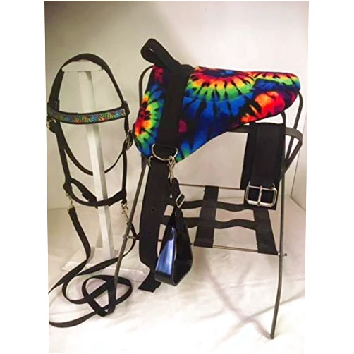 Party Ponies Miniature Horse/Small Pony Childrens Bareback Saddle Set - Tye Dye with Bitless Bridle and Cinch