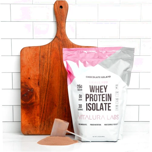 Vitalura Labs Grass-Fed Whey Protein Isolate - 25g Protein Per Serving - 100% Whey Isolate - NSF Content Certified - Chocolate Gelato Flavored - No Fillers - Easy Digesting - 30 Servings