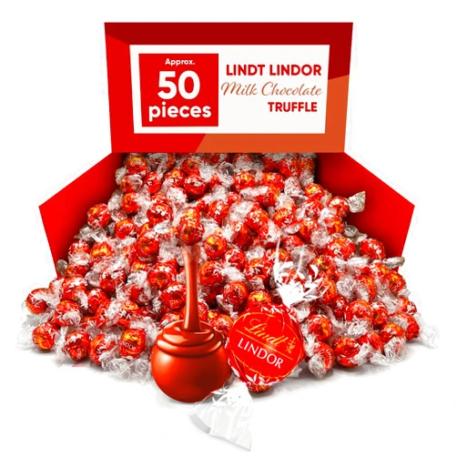 CHAIN & JO SWEETS LindtLINDOR Milk Chocolate Truffles 50ct - Individually Wrapped Bulk Candy with Smooth Melting Truffle Center - Chocolate Candy for Holidays and Gifts