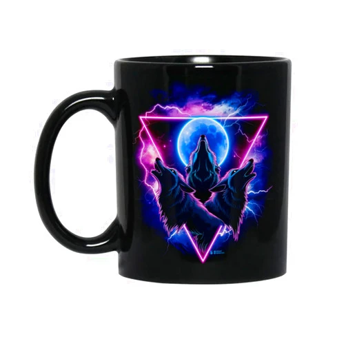 KRIXIAVIKA Epic Three Wolves Howling at the Moon 80's Poster style Wolf Coffee Mug, Gift For Men, Women Mug Gift for Men, Women, Coffee Cups 11oz - 15oz