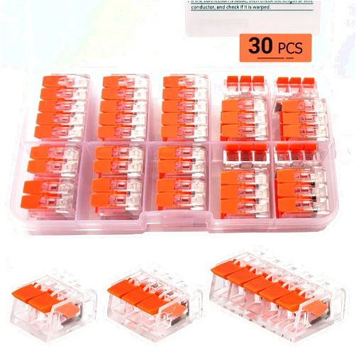 JOMERON 30PCS Lever Wire Connectors kit, 2 3 5 Port Electrical Lever Wire Connectors Assortment Pack kit for Quick Connect, pushin Compact Splicing Electrical Connectors for Wiring 28-14 AWG