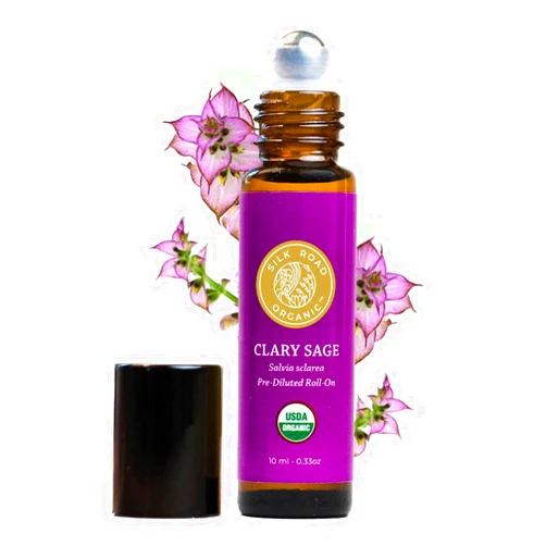 Silk Road Organic Organic Clary Sage Essential Oil Roll On, 100% Pure USDA Certified Aromatherapy for PMS, Stress & Mental Clarity - 10 ml Roller by Silk Road Organic - Always Pure, Always Organic
