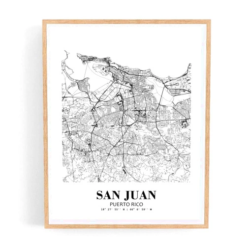 Eleville 11X14 Unframed San Juan Puerto Rico City View Abstract Road Modern Map Art Print Poster Wall Office Home Decor Minimalist Line Art Hometown Housewarming wgn476