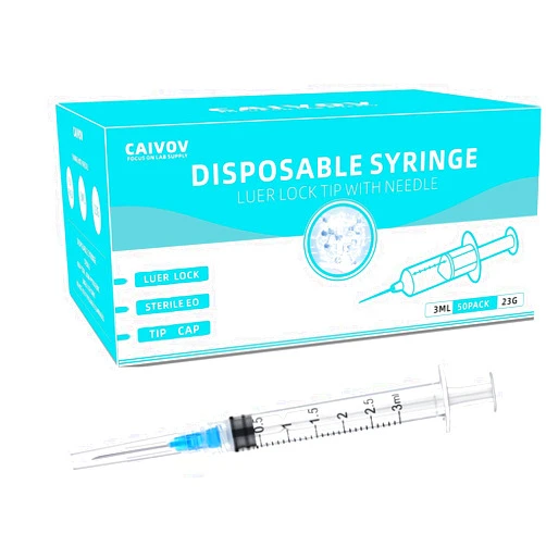 CAIVOV 50 Pack 3ml Syringe with Needle, Disposable Syringes with Needle 23G, 1.0 Inch, Luer Lock Syringes, Syringe for Liquid, Individually Sterilized Wrapped (3 ML, 50 Pack)