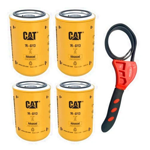 IndustrialHD Caterpillar 1R-0713 Engine Oil Filter Advanced High Efficiency w/IHD Strap Wrench Bundle (4)