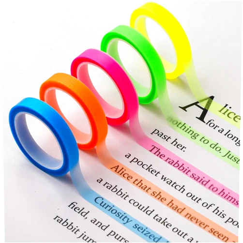 AIEX 5 Rolls Highlighter Tapes, 0.23inch x 16.4ft Colored Transparent Tape Fluorescent Neon Tape Removable Highlighters for Students Teachers Reading Taking Notes at Class Home Office