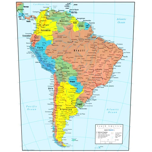 South America Wall Map GeoPolitical Edition by Swiftmaps (18x22 Laminated)
