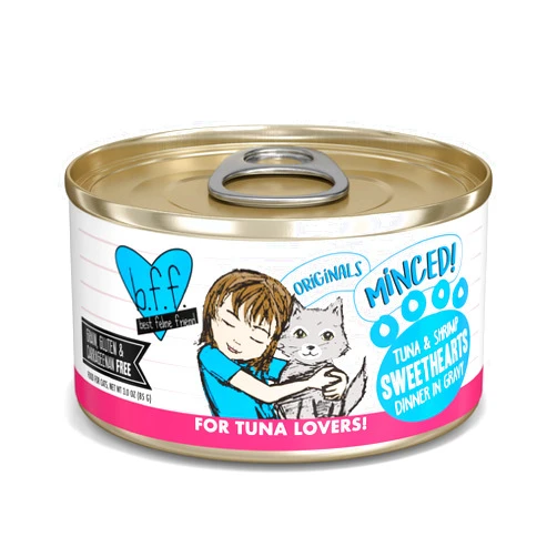 Weruva Best Feline Friend (B.F.F.) Tuna & Shrimp Sweethearts with Red Meat Tuna & Shrimp in Gravy Cat Food, 3oz Can (Pack of 24)