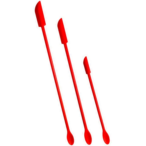 EVEREST GOOSE Mini Silicone Spatula-Makeup Spatula-4 Pack Small Silicone Spatula-Thin Spatula Set for Skinny Openings Tiny Scraper for Jar,Kitchen Bottles,Cosmetic (3 Pack, Red)