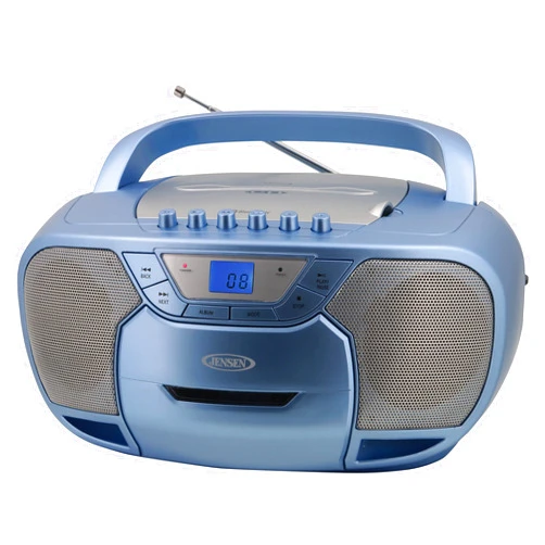 JENSEN CD-590-BL CD-590 1-Watt Portable Stereo CD and Cassette Player/Recorder with AM/FM Radio and Bluetooth (Blue)