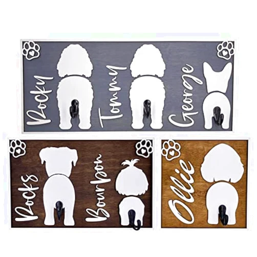 Warren London Personalized Wooden Dog Leash Holder Handmade Leash Organizer for Custom Home Decor with Name, Breed, & Color Selection | Made in USA | 3 Dog