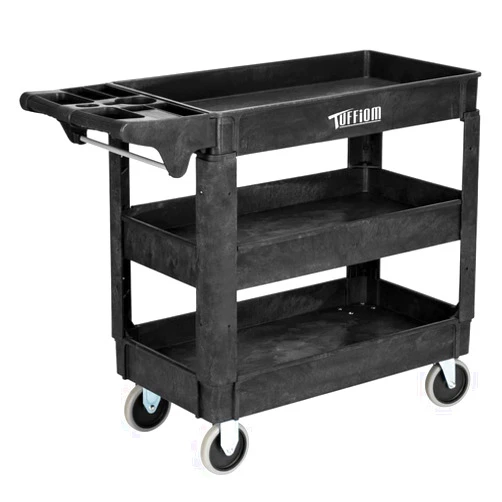 TUFFIOM Plastic Service Utility Cart, Support 550lbs Capacity Ergonomic Handle, Heavy Duty Tub Storage Cart W/Deep Shelves, Multipurpose Rolling 2-Tier Mobile Storage Organizer, for Warehouse Garage