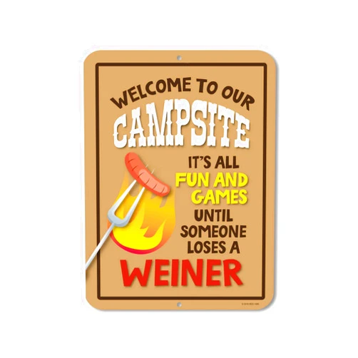 Honey Dew Gifts, Funny Camping Signs, It's All Fun and Games Until Someone Losses a Wiener, 9inch by 12 inch, Novelty Tin Camper Decor, Camping Humor, HDG-1088