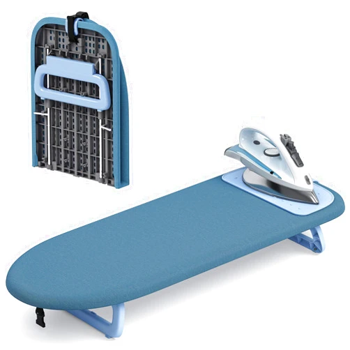 KINGBOARD Tabletop Ironing Board, Small Ironing Board with Iron Mat, Foldable Mini Iron Board, Easy Storage for Travel & Dorm, 12x32 Blue