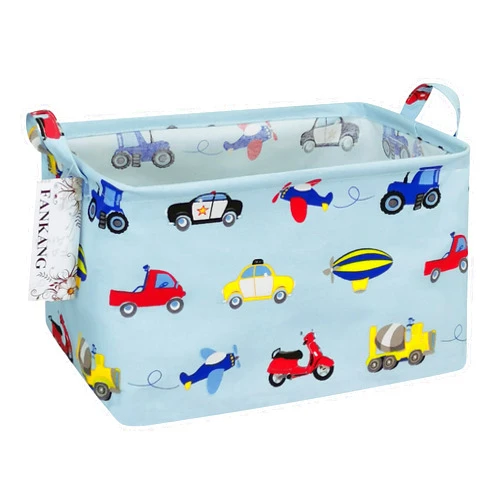 FANKANG Storage Basket,Nursery Hamper Canvas Laundry Basket Foldable with Waterproof PE Coating Storage, Office, Bedroom, Clothes,Toys (Rec-Car)