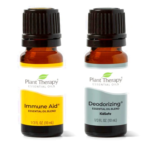 Plant Therapy Immune Aid Essential Oil Blend 10 mL (1/3 oz) & Deodorizing Essential Oil Blend 100% Pure, Undiluted, Therapeutic Grade 10 mL (1/3 oz)
