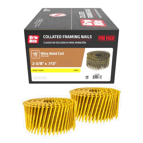 Grip-Rite GRC8RD, 15-Degree Wire Coil Collated Fasteners, 2-3/8