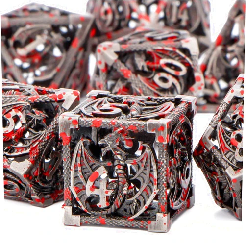 KERWELLSI Hollow Metal DND Dice Set, Dungeons and Dragons Dice Set with Gifts Box, 7pcs D&D Dice Set, Polyhedral Dice Set for RPG Role Playing Game, RPG D and D Dice D20 D12 D10 D8 D6 D4 (Blood)