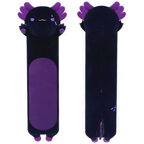 Yeqivo Long Axolotl Stuffed Animals, Soft Long Axolotl Plush Pillow Cute Axolotl Plush Body Pillow Gifts for Kids Girlfriend(Black&Purple,50cm)
