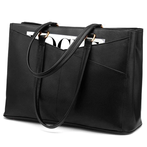 LOVEVOOK Laptop Tote Bag for Women 15.6 Inch Waterproof Leather Computer Bags Business Office Work Briefcase Black