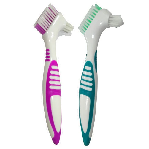 MyKimono Gus Craft 2-Pack Denture Cleaning Brush Set- Premium Hygiene Denture Cleaner Set For Denture Care- Top Denture Cleanser Tool w/Multi-Layered Bristles & Ergonomic Rubber Handle (Green and Purple)
