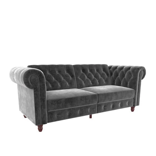 DHP Felix Chesterfield Sofa Futon, Grey Velvet