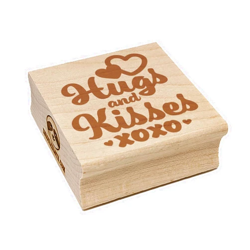 Sniggle Sloth Hugs and Kisses XO Hearts Fun Text Square Rubber Stamp for Stamping Crafting - 1.25in Small
