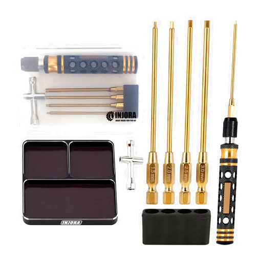 INJORA RC Repair Tool Hex Screwdriver 4 in 1- Allen Wrenches Set with Magnetic Screw Tray for 1/10 1/8 RC Car Model Crawler Upgrade Parts(Black)