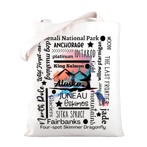 WSNANG Alaska Travel Tote Bag Alaska State Map Shoulder Bag Alaska Vacation Souvenirs Gift Welcome to Alaska Gift