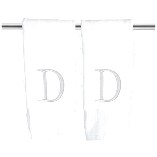Decorvo Monogrammed Hand Towels for Bathroom - Luxury Hotel Quality Personalized Initial Decorative Embroidered Bath Towel for Powder Room, Spa - GOTS Organic Certified - Set of 2 Letter D