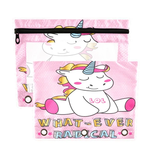 WIFIU Magic Cute Unicorn Pencil Pouch for 3 Ring Binder Pockets Clear Window Pencil Bag with Zipper Pencil Case for Organization Office Supplies Cosmetics 2 Pack