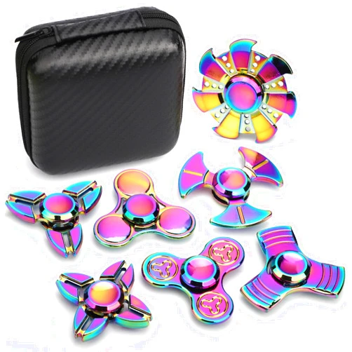 LNCOJOLM 7 Pack Rainbow Fidget Spinners Pack Stress Relief Toys for Kids Adults, Finger Hand Spinner Metal Fidget Bulk Set Desk Toy for Anti-Anxiety Focus, Cool Small Gadget Novelty Gifts Party Favor