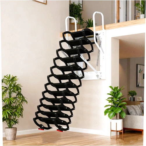 KEPMOGOH 10FT Pull Down Attic Stairs, 12 Step Wall Mounted Telescoping Attic Ladder, Telescopic Fold Ladder with Pulling Rod, Up to 660 lbs, for Attic Loft Roof