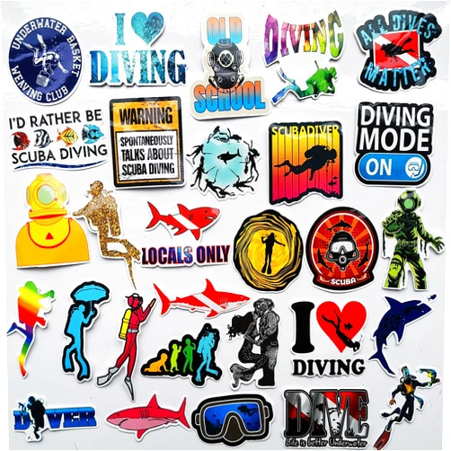 Generic 60Pcs Diving Sticker Scuba Diving Decals Outdoors Stickers for Water Bottles Fuel Tank Cap Carbody Scuba Tank Label