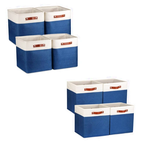Temary Fabric Storage Bins for Cube Organizer 8 Pack Cube Storage Bins Storage Cubes for Shelves Storage Baskets for Organizing Toys, Books, Clothes, Towels (White & Blue, 13x13x13 Inch)