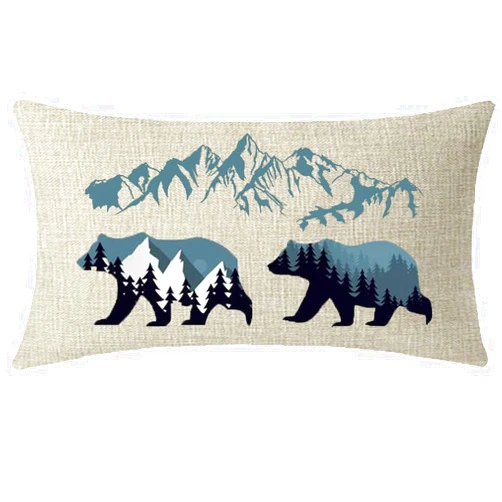ITFRO Enjoy Holiday Outdoor Sports Forest Landscape Wildlife Animal Bears Mountains Lumbar Waist Cotton Linen Throw Pillow Case Cushion Cover Couch Sofa Decorative Rectangle 12x20 12x20 Inches