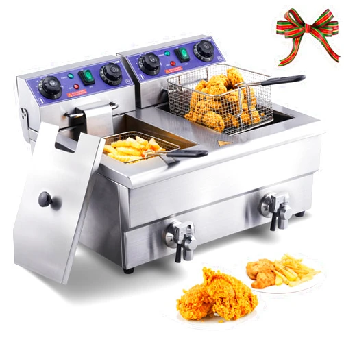 VEVOR Commercial Electric Deep Fryer, 24L 3000W w/Dual Removable Basket, Stainless Steel Electric Countertop Fryer w/Time Control and Oil Filtration, Deep Fryer for Commercial Restaurant Use, Silver